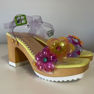 Betsey Johnson Floryn Platform Sandals Colorful Vinyl Flower Heels US 8